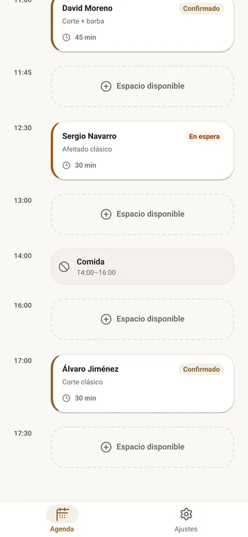 Agenda del día de un profesional en la app